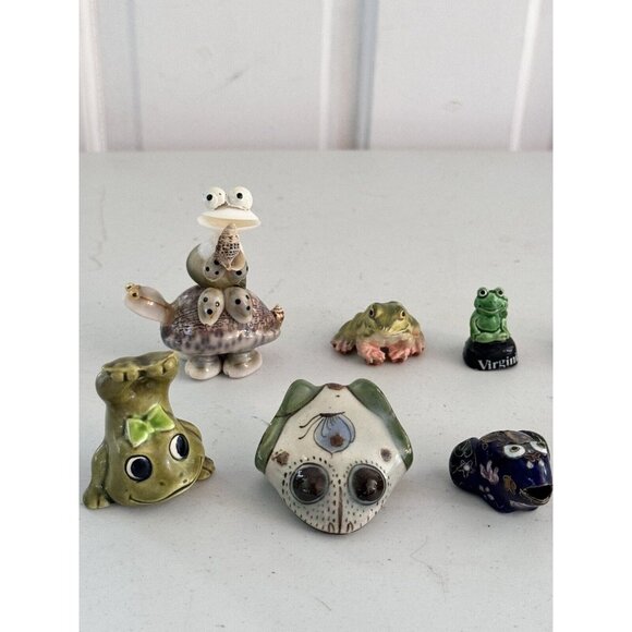 Vintage 12 Frog Figurines Set Neil, Mexico, Swarovski, Gold Gilt Toothpick, Russ - Picture 5 of 16